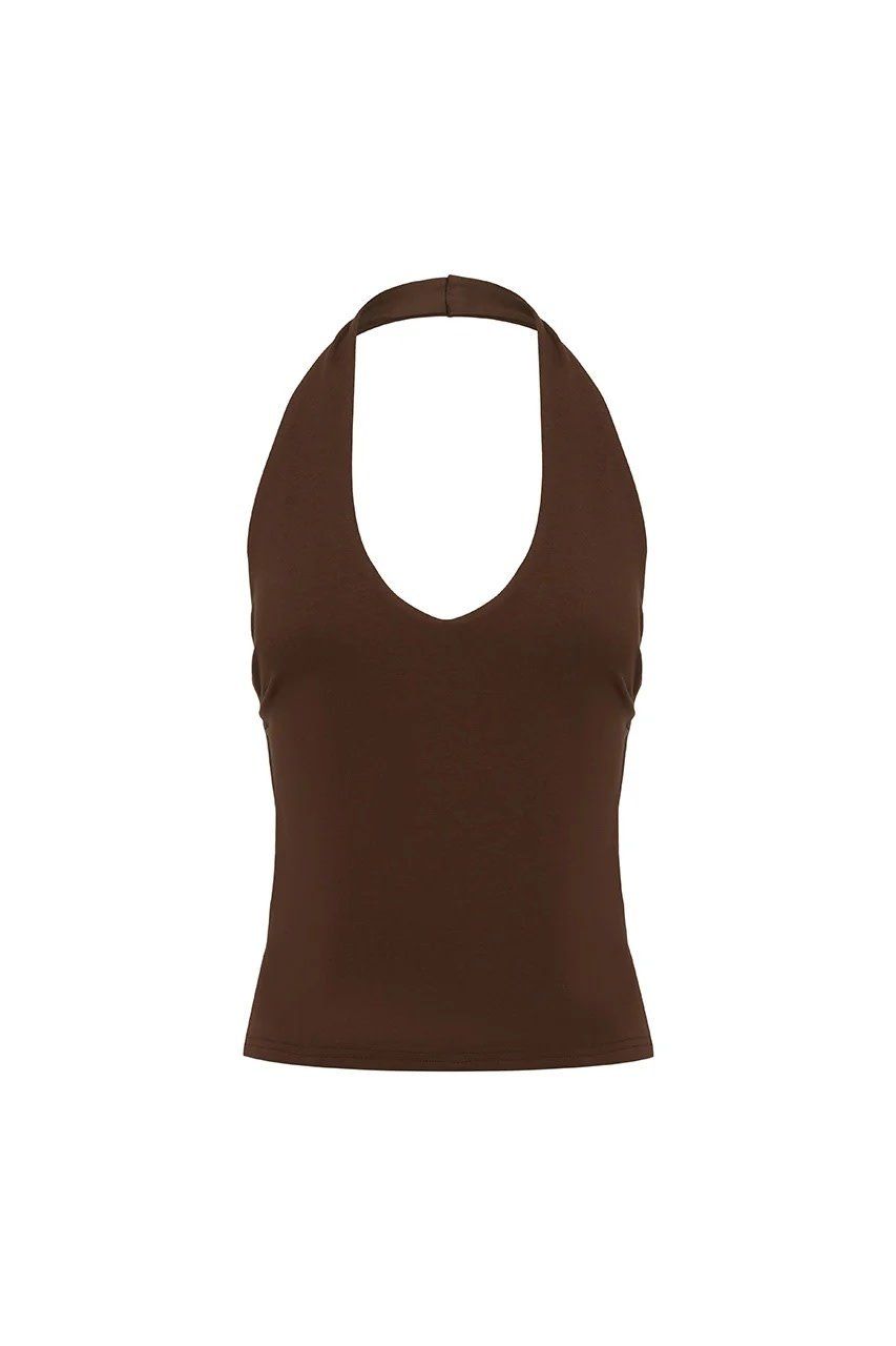 Andie V-Neck Halter Top - Bitter Chocolate, Size: S