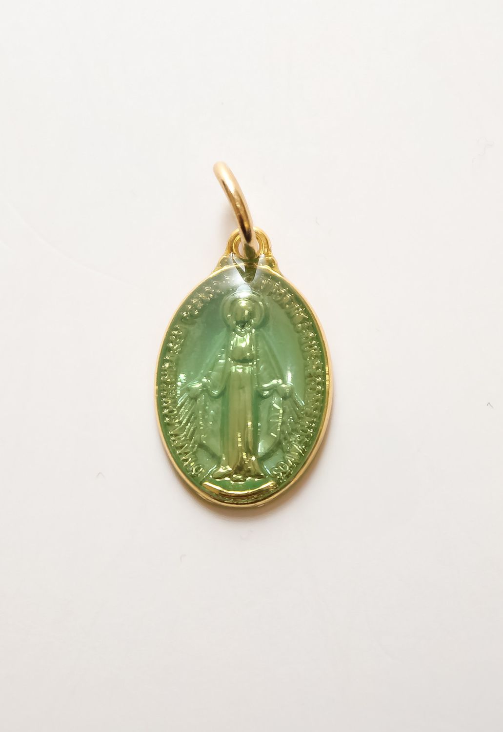 Small Glass Madonna Charm, Color: Sage