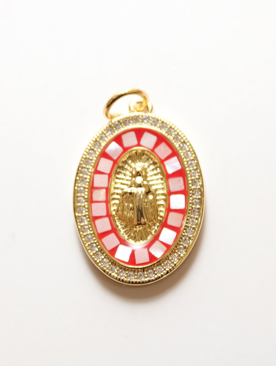 Large Crystal Madonna Charm, Color: Red