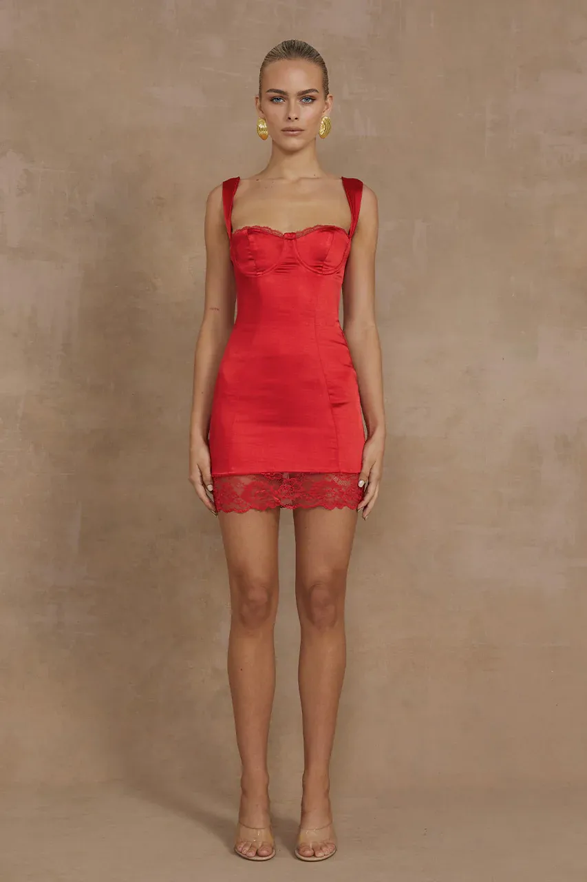 Claudelle Mini Dress - Red, Size: XS