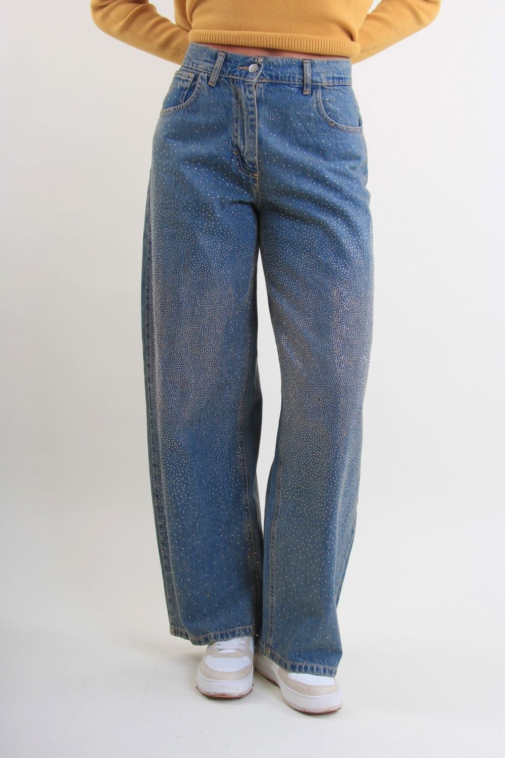 Alessandra Wide Leg Jeans with Rhinestones