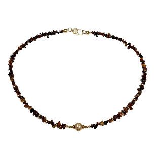 Tiger's Eye Chips Cz Bead Necklace