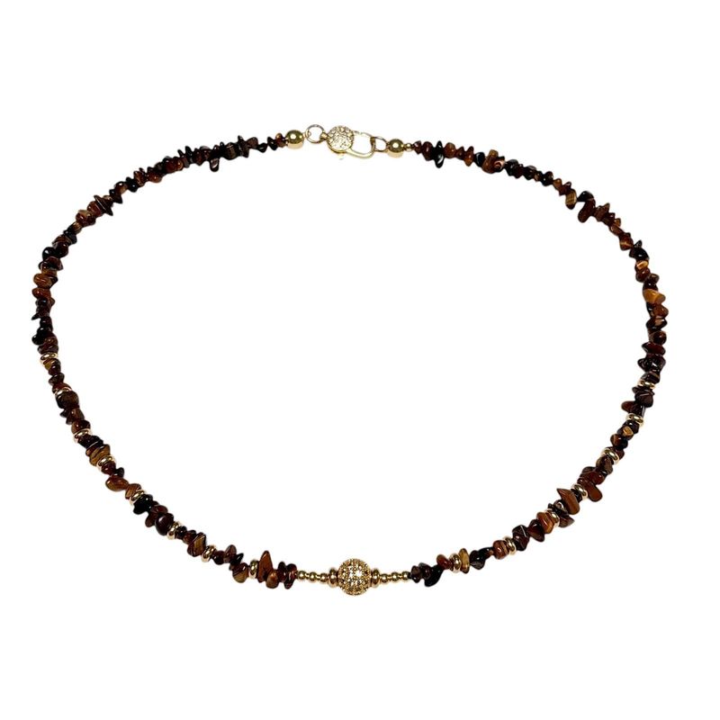 Tiger's Eye Chips Cz Bead Necklace
