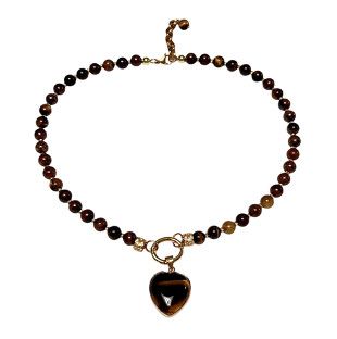 Tiger's Eye Heart Beaded Necklace