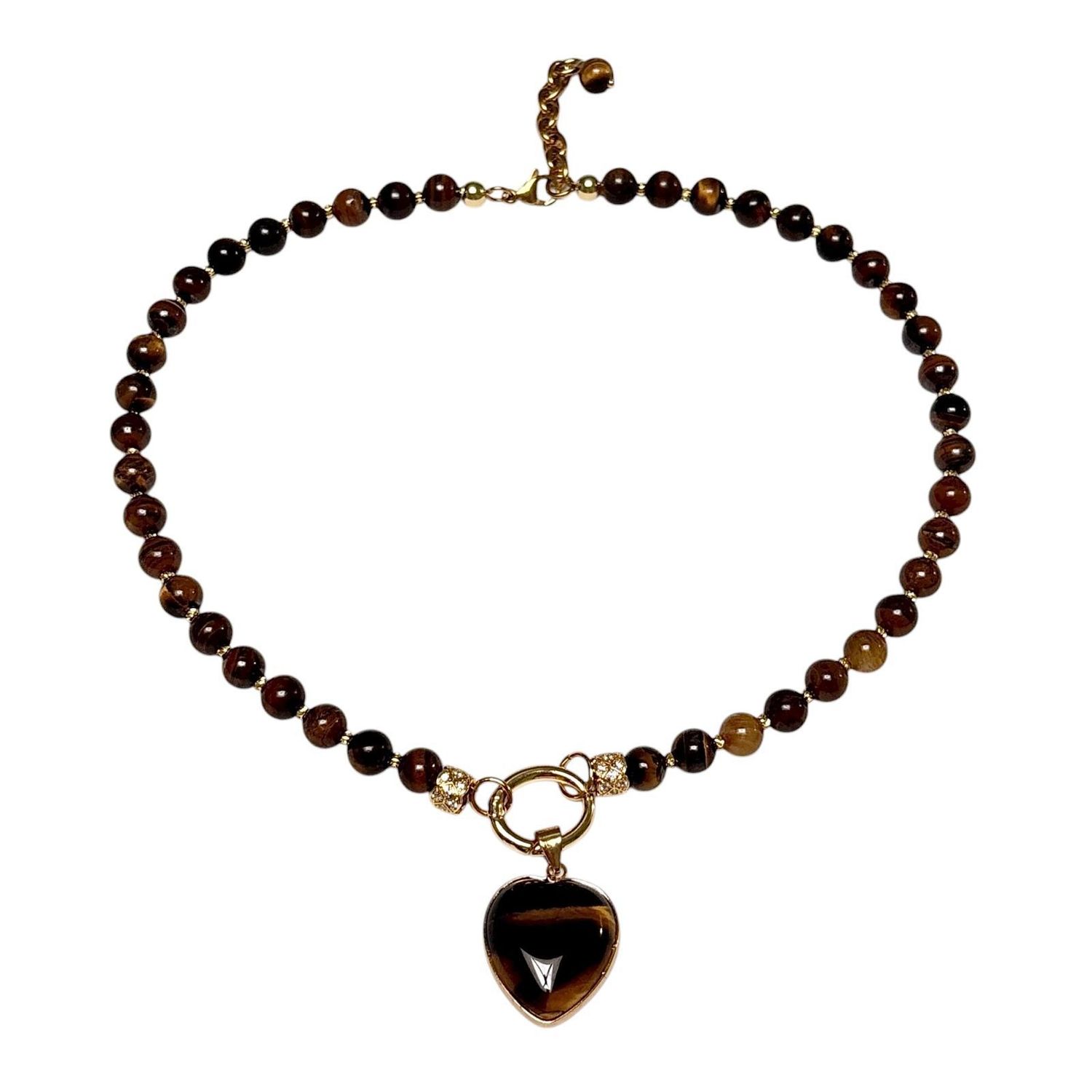Tiger's Eye Heart Beaded Necklace