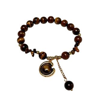 Tiger's Eye Round Charm Drop Chain Bracelet