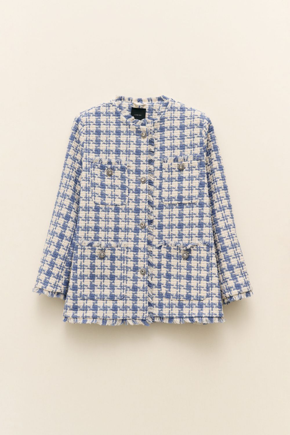 Houndstooth Tweed Jacket - Blue Houndstooth Tweed Jacket - Blue, Size: S/M