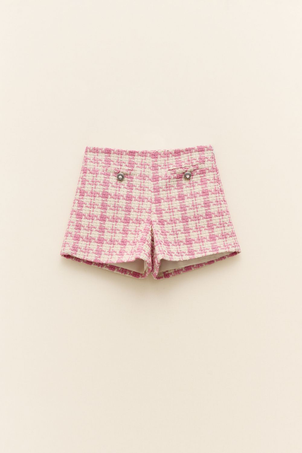 Houndstooth Tweed Shorts - Pink