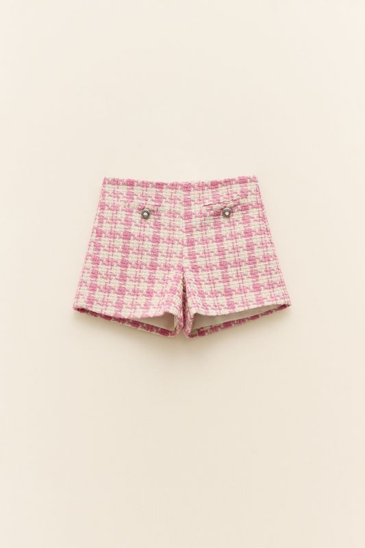 Houndstooth Tweed Shorts - Pink