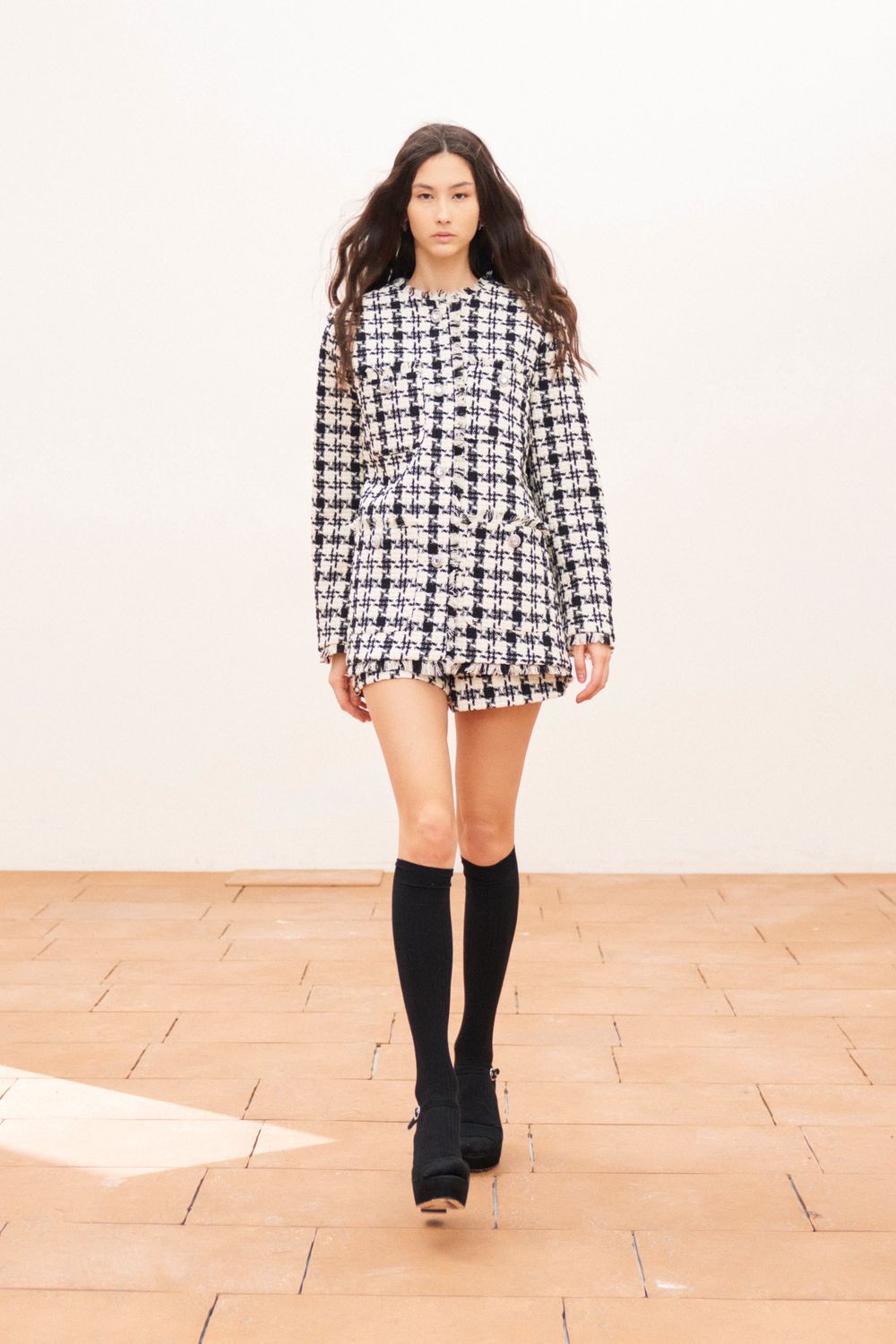 Houndstooth Tweed Jacket - Black