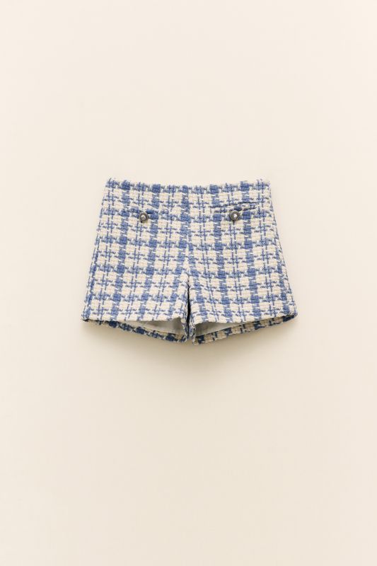 Houndstooth Tweed Shorts - Blue