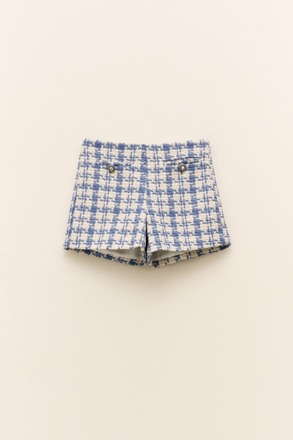 Houndstooth Tweed Shorts - Blue, Size: S