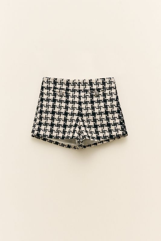 Houndstooth Tweed Shorts - Black