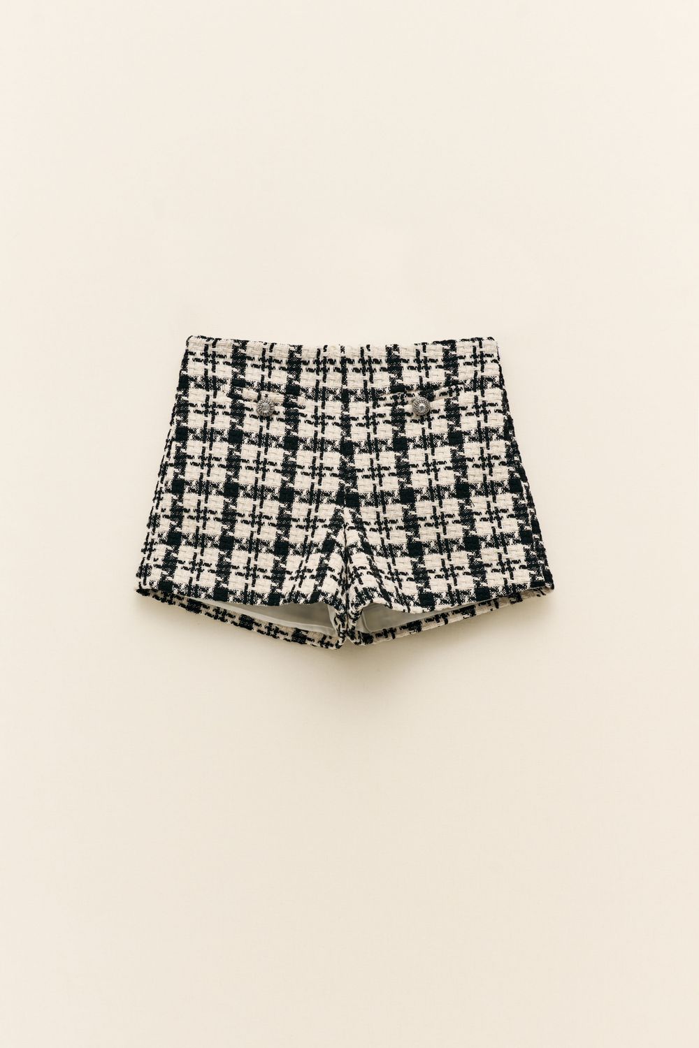 Houndstooth Tweed Shorts - Black, Size: S