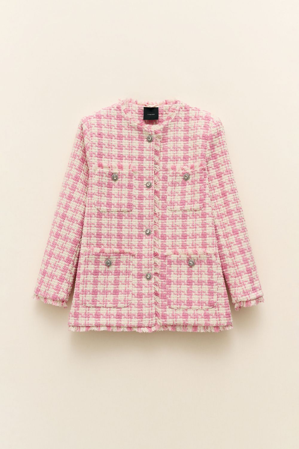 Houndstooth Tweed Jacket - Pink Houndstooth Tweed Jacket - Pink, Size: S/M