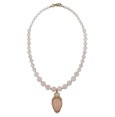 Rose Quartz Vintage Oval Pendant Necklace