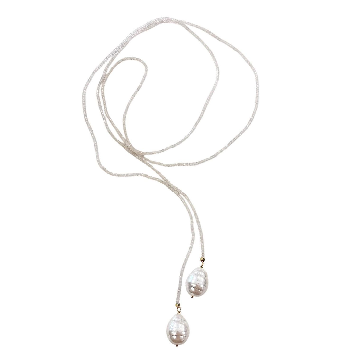 Mini Rose Quartz Beaded Lariat with Shell Pendant