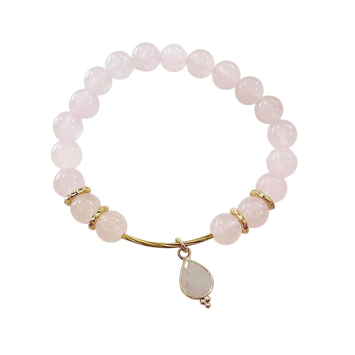 Rose Quartz Beaded Bracelet Drop Pendant