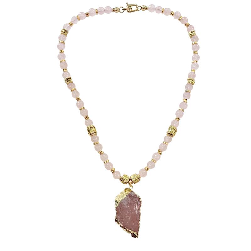 Large Rose Quartz Pendant Necklace