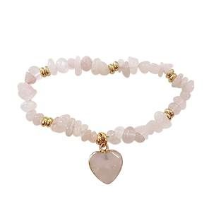 Rose Quartz Heart Charm Beaded Bracelet