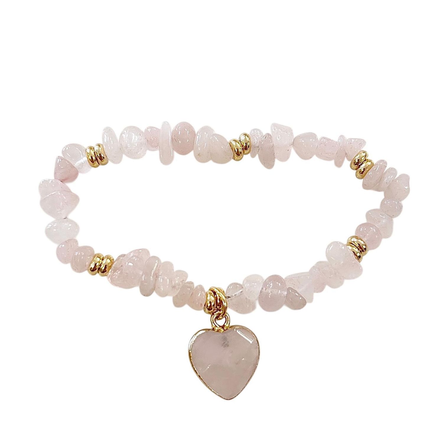 Rose Quartz Heart Charm Beaded Bracelet