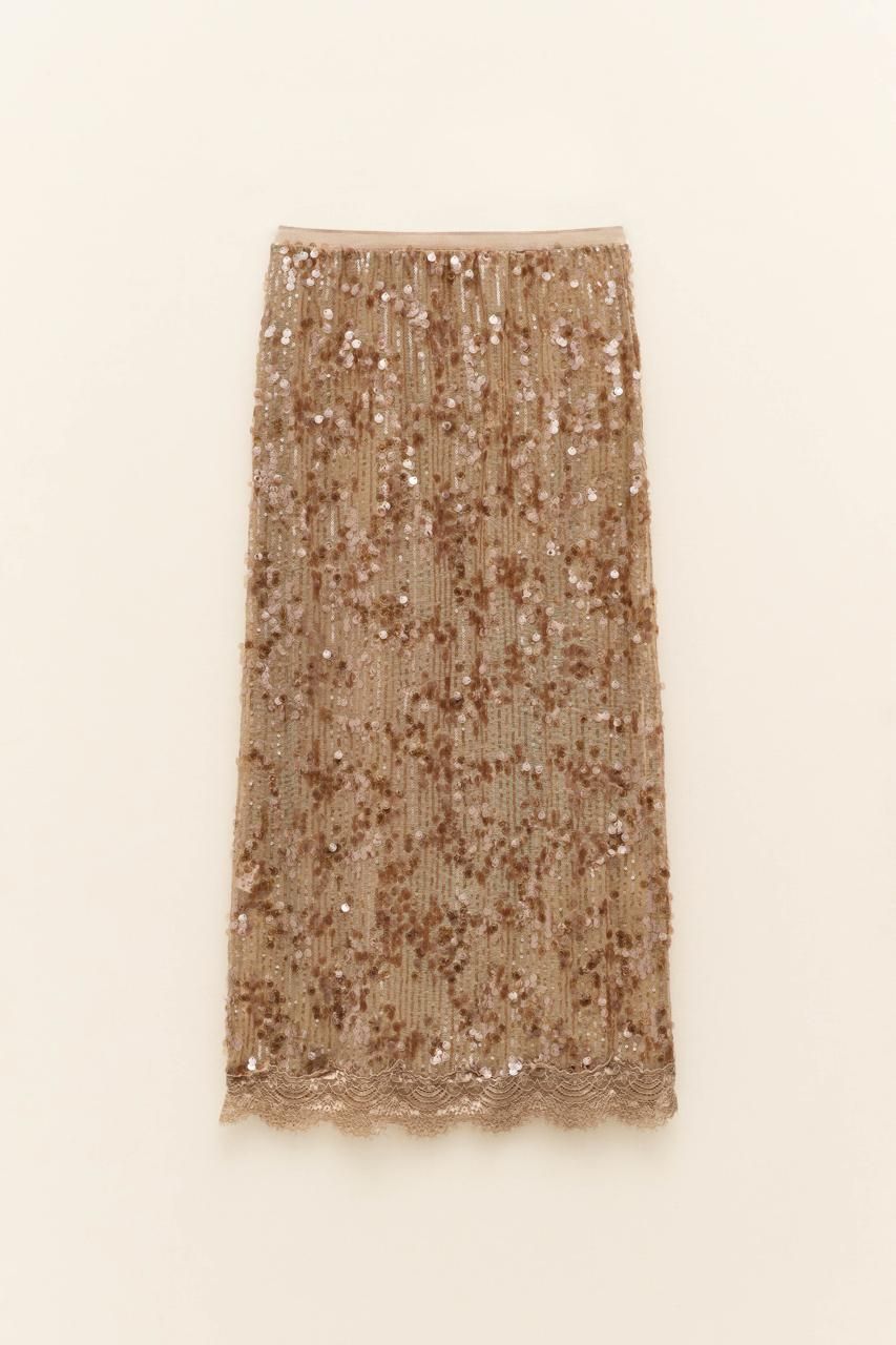 Sequin Midi Skirt - Gold
