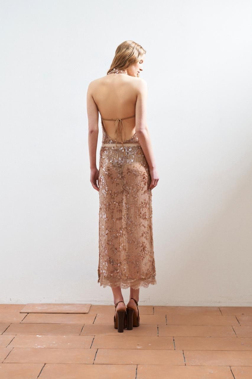 Sequin Halter Bodysuit - Gold