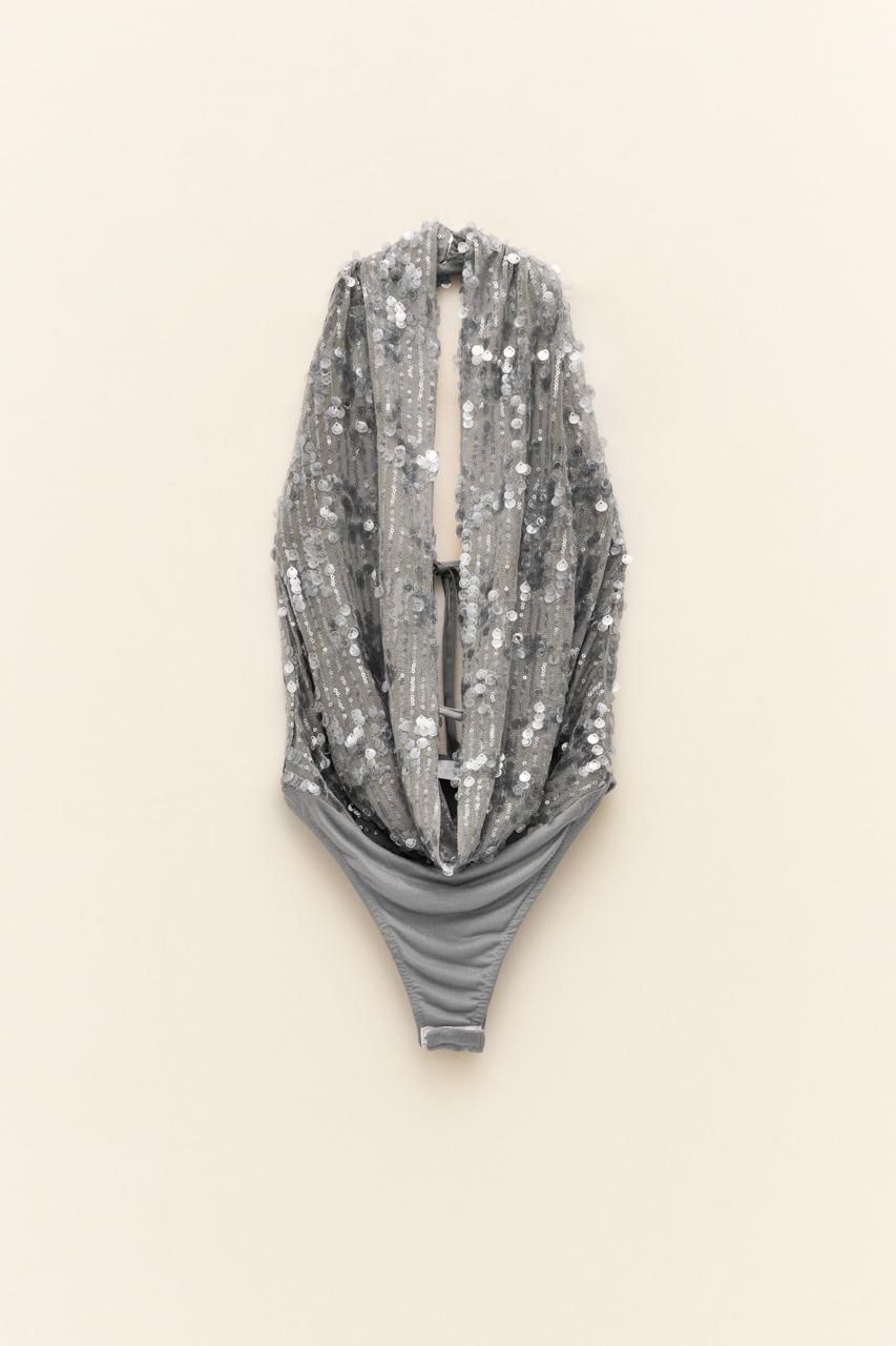 Sequin Halter Bodysuit - Silver Sequin Halter Bodysuit - Silver