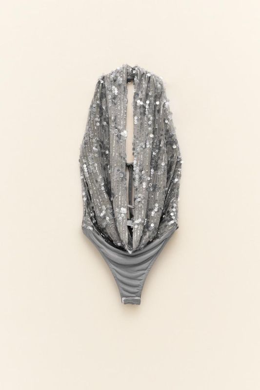 Sequin Halter Bodysuit - Silver