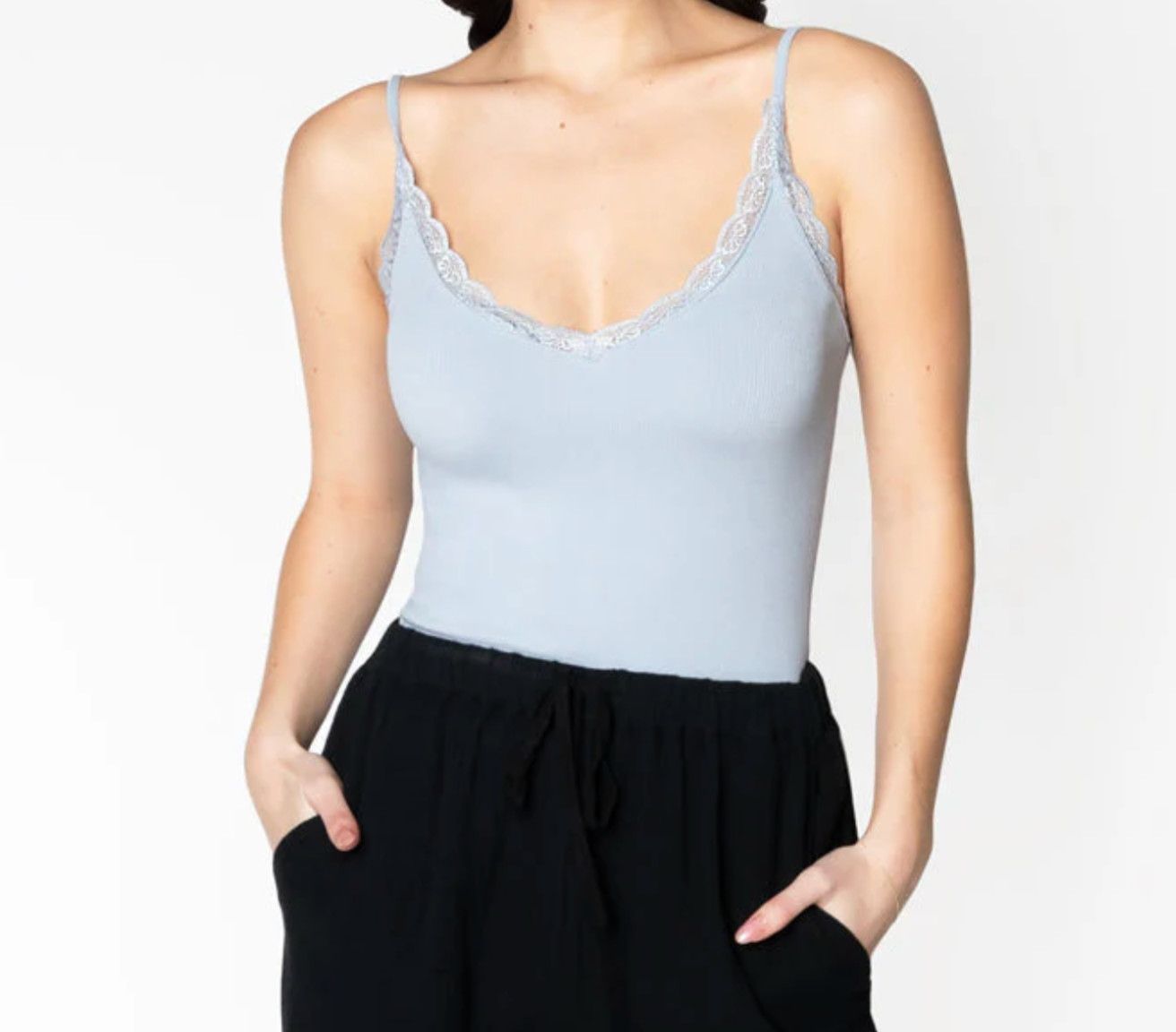 Lace Trim Cami - Bamboo, Color: Light Blue