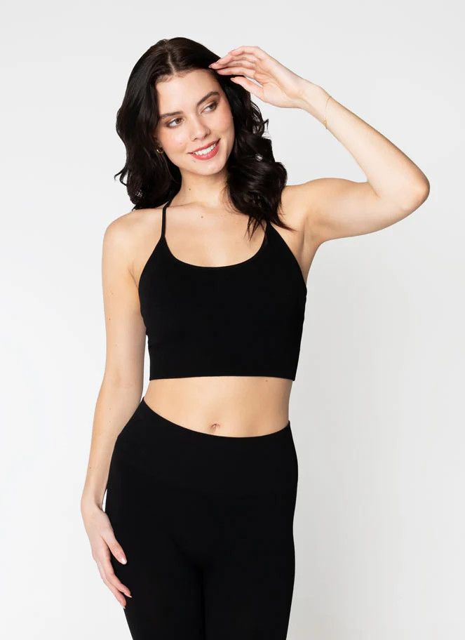 Bamboo Ribbed Cross Back Top, Color: Black