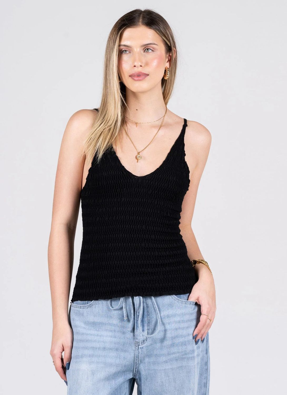 Seamless Smocked Cami, Color: Black