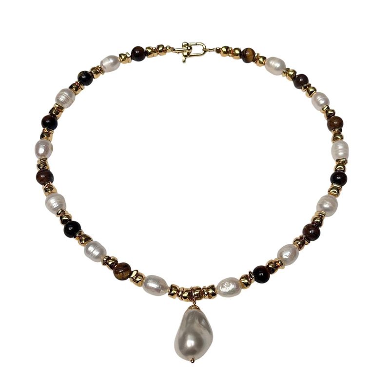 Fresh Water Pearl &amp; Tiger's Eye Necklace
