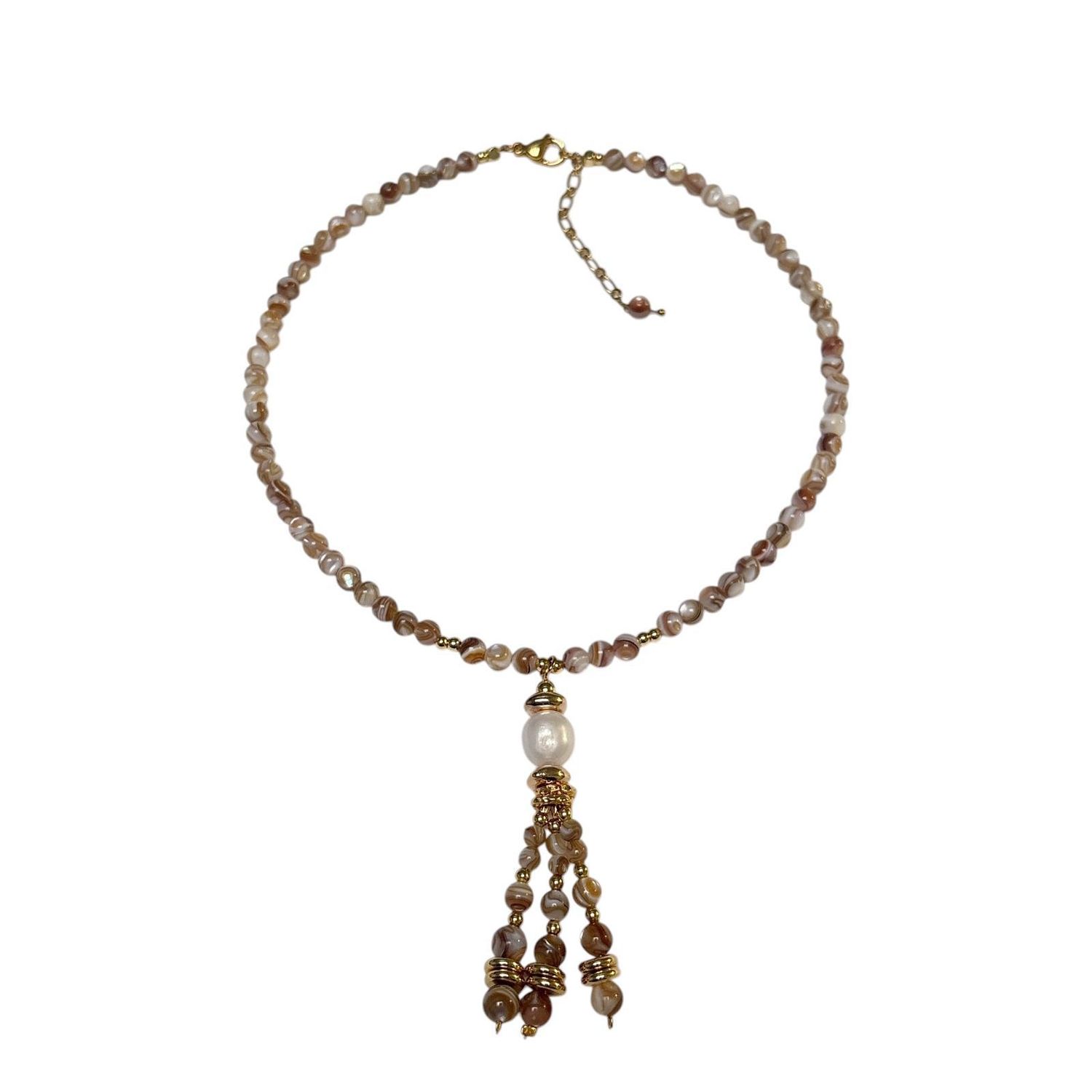 Fresh Water Shell Bead Tassle Necklace