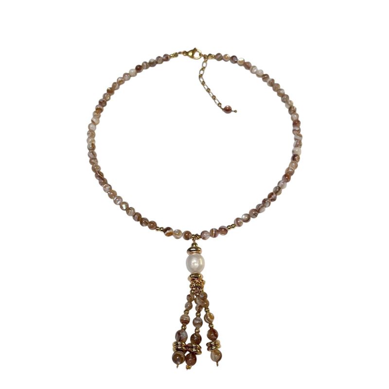 Fresh Water Shell Bead Tassle Necklace