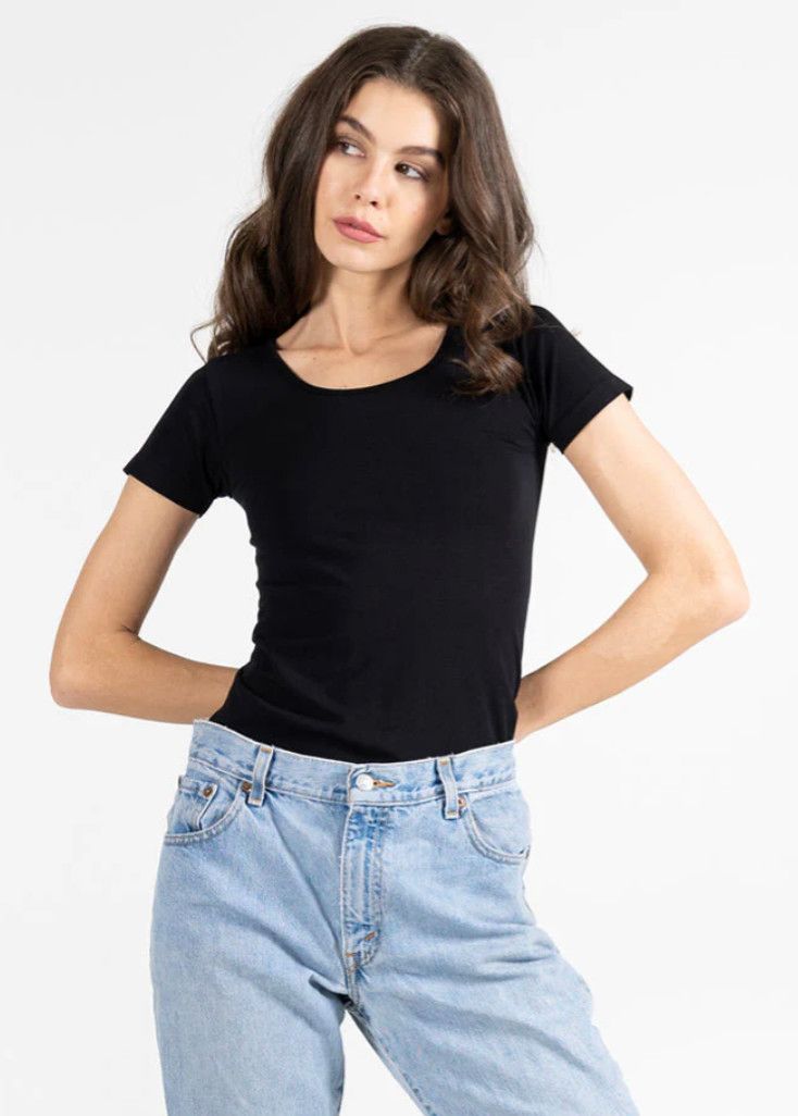Bamboo Scoop Neck Top, Color: Black