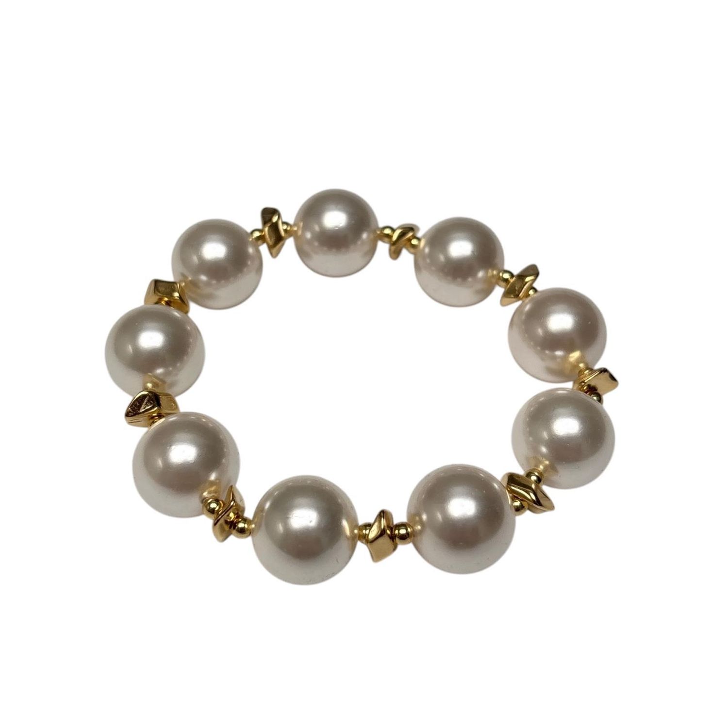 Large Pearl Beaded Brass Bracelet