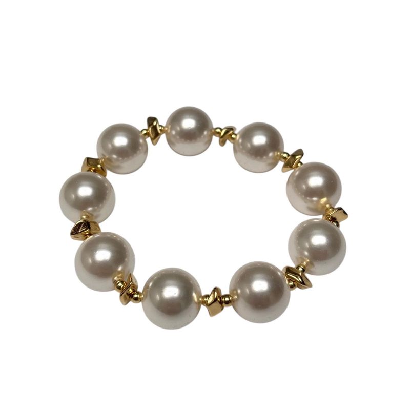 Large Pearl Beaded Brass Bracelet