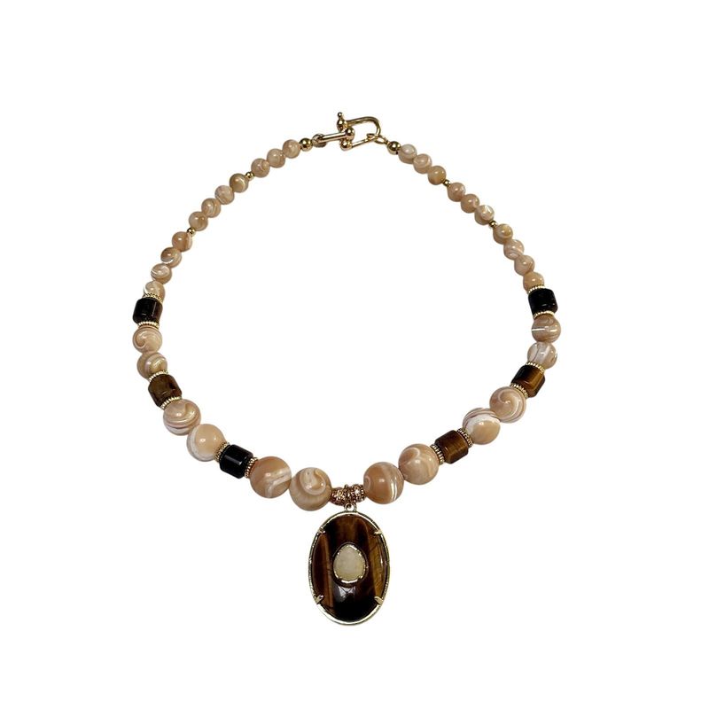 Freshwater Pearl Tiger's Eye Drop Pendant Necklace
