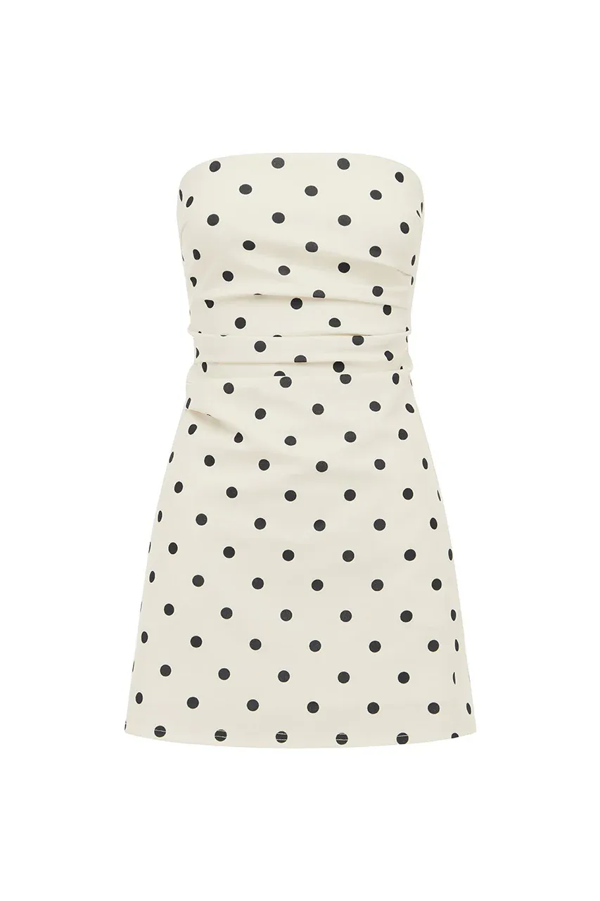 CAIRO STRAPLESS MINI DRESS - WHITE/BLACK POLKA