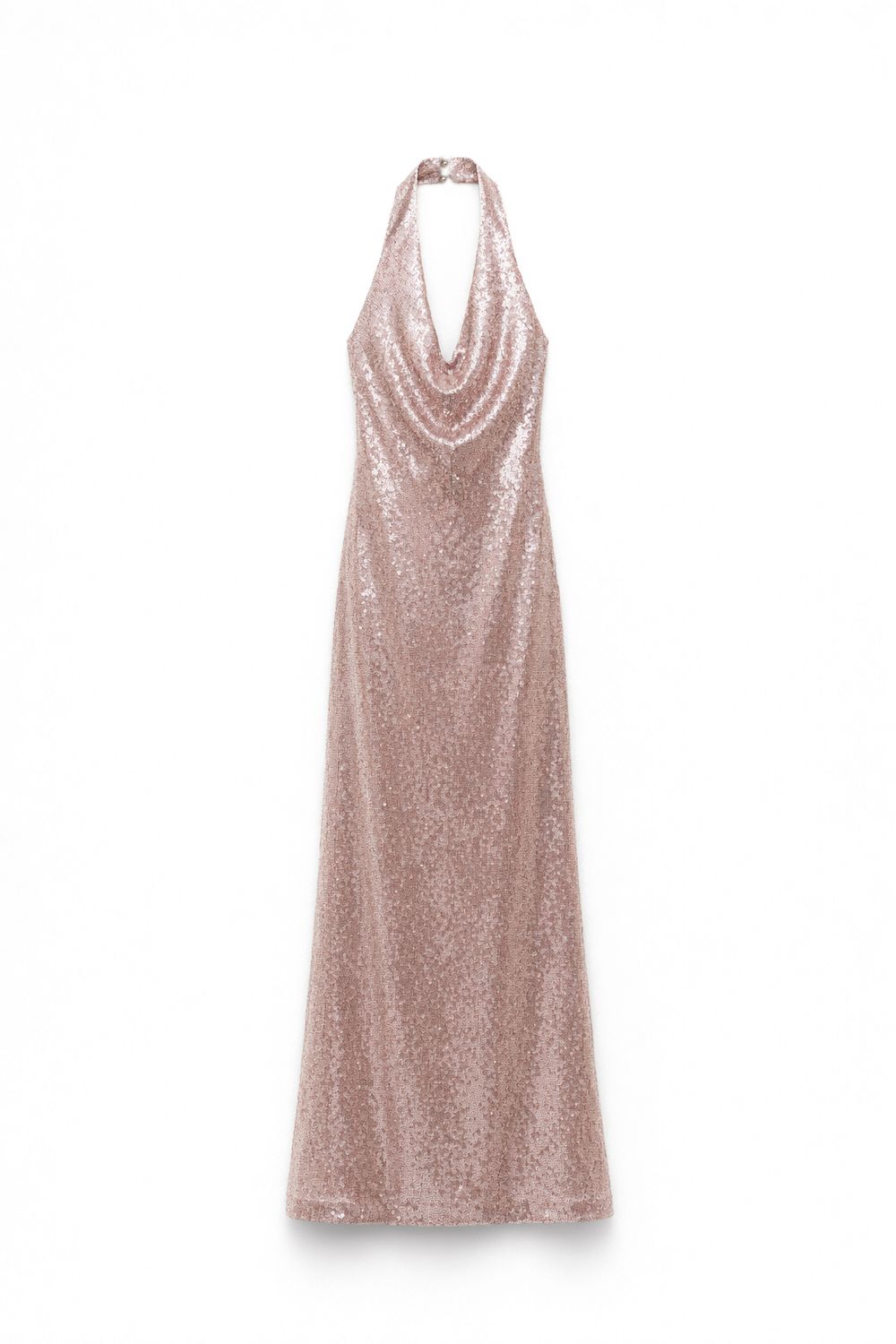 Long Halter Sequin Dress, Color: Taupe, Size: S/M