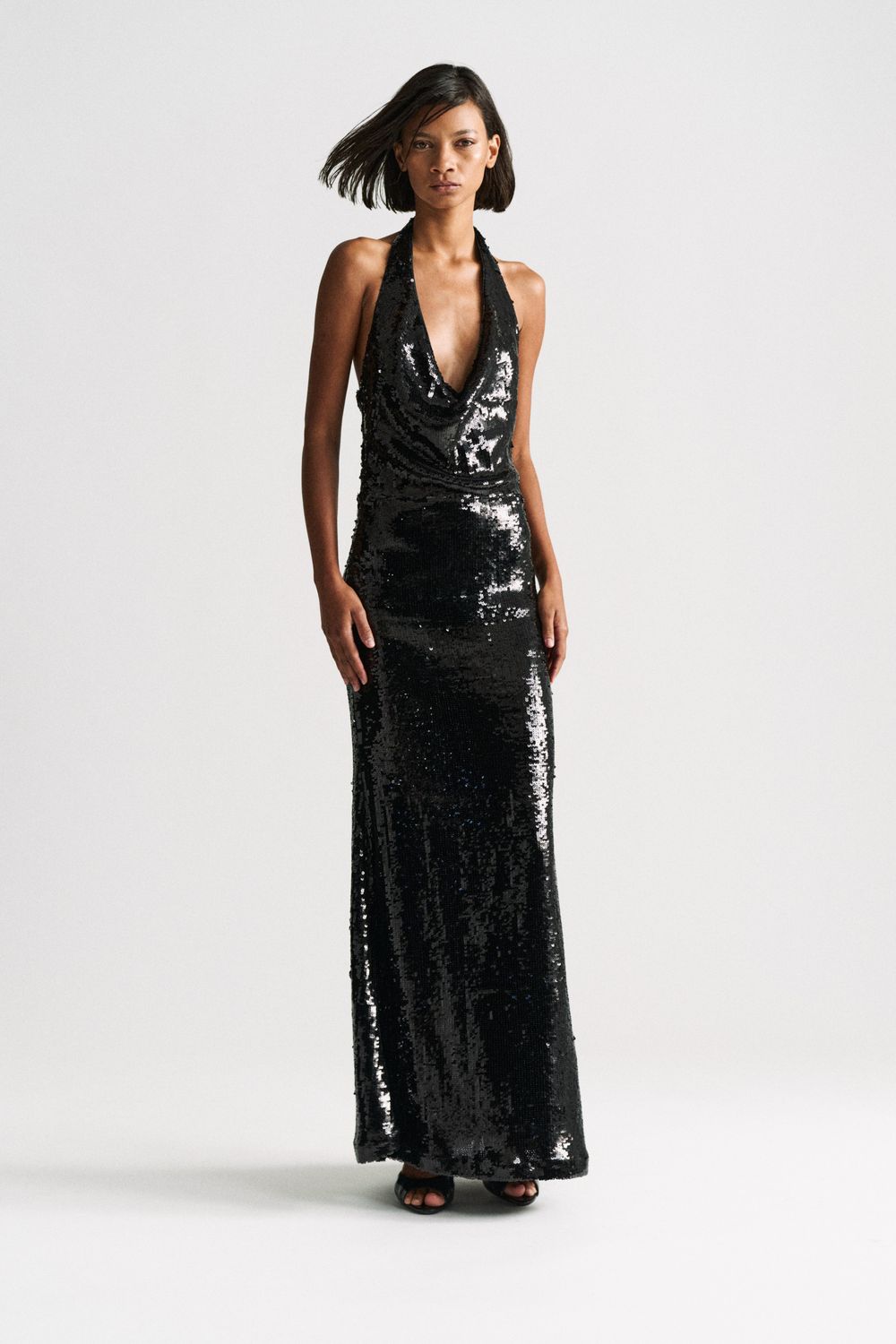 Long Halter Sequin Dress