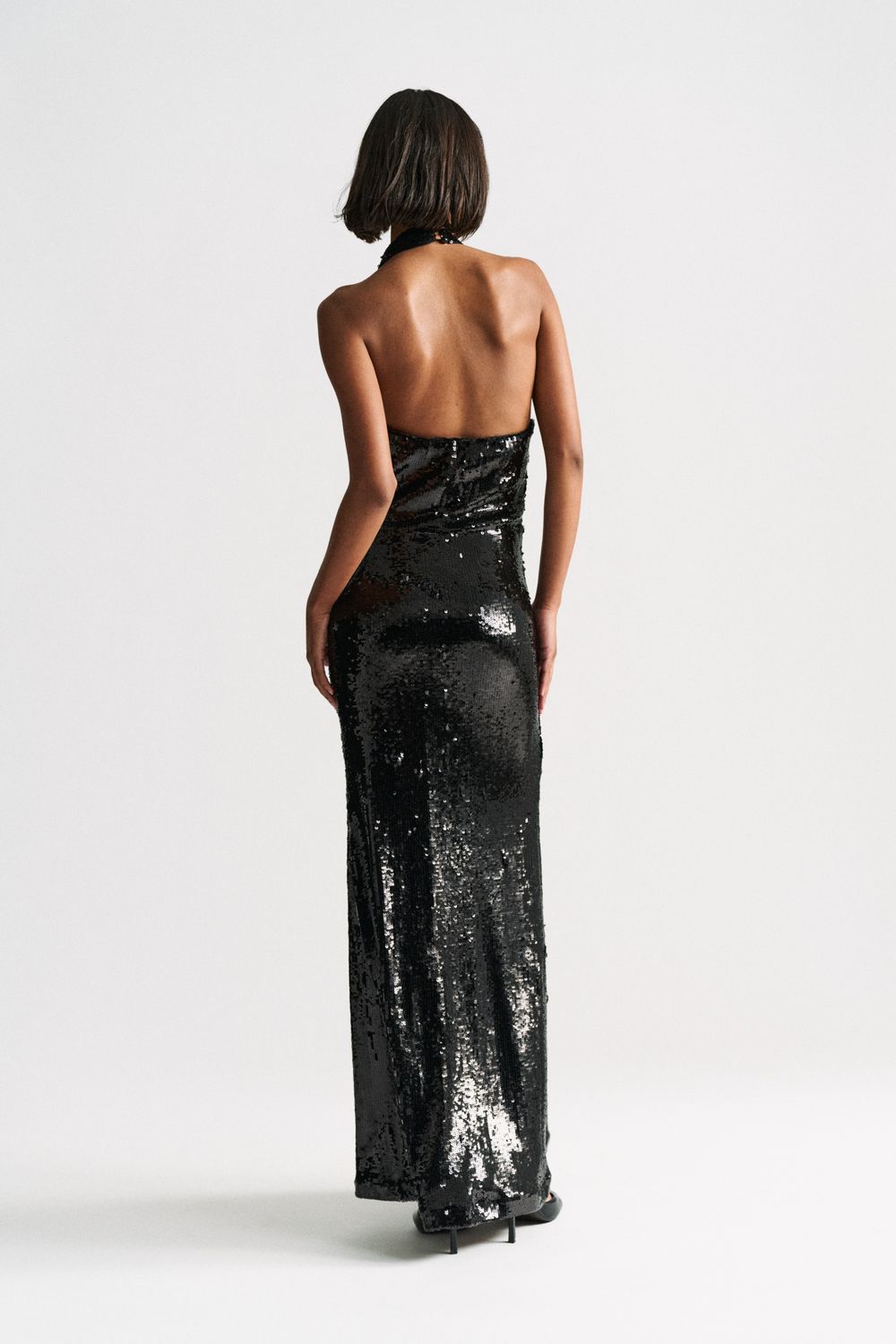 Long Halter Sequin Dress