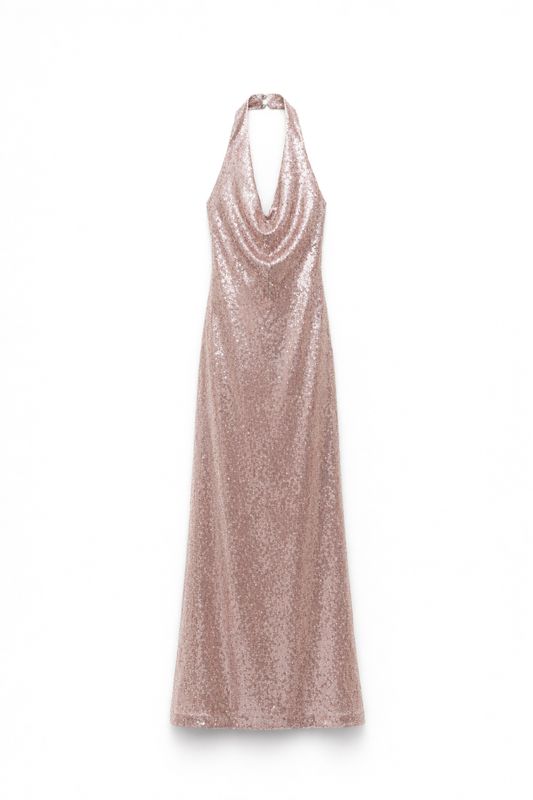 Long Halter Sequin Dress