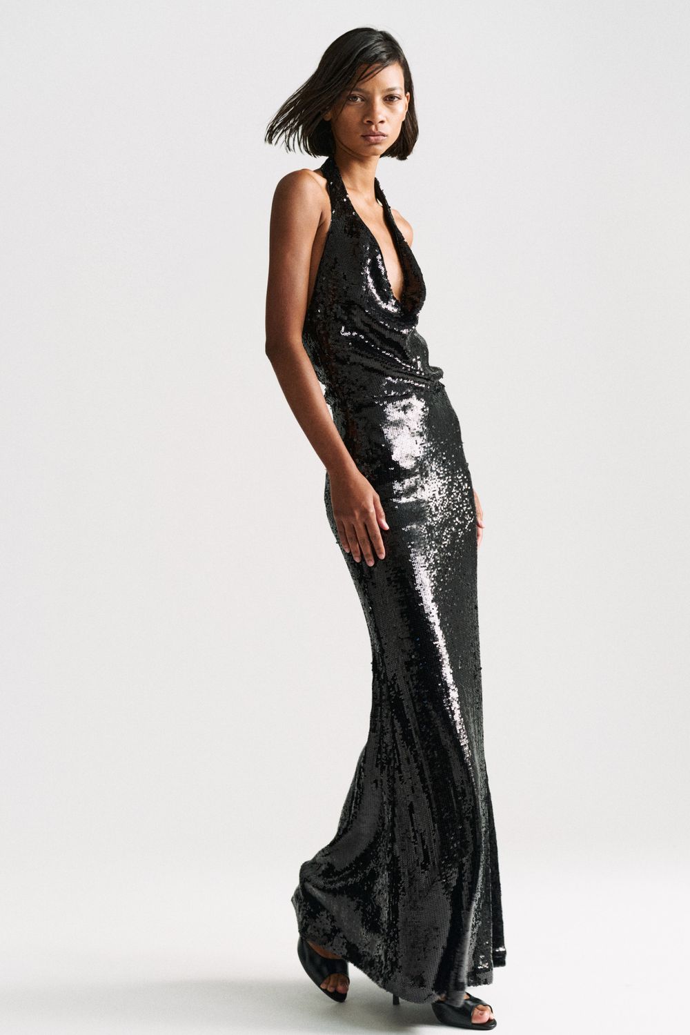 Long Halter Sequin Dress