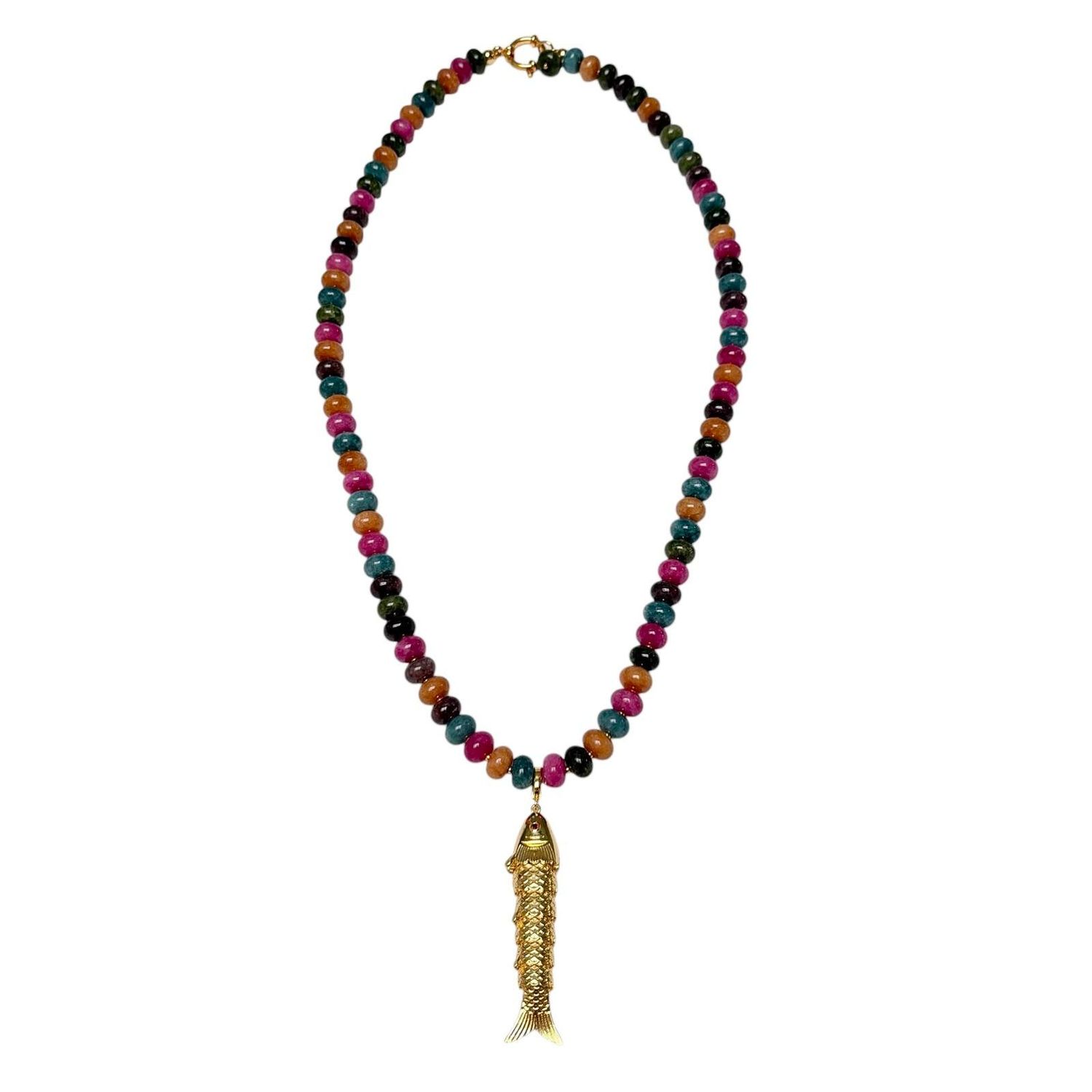 Long Gemstone Fish Necklace