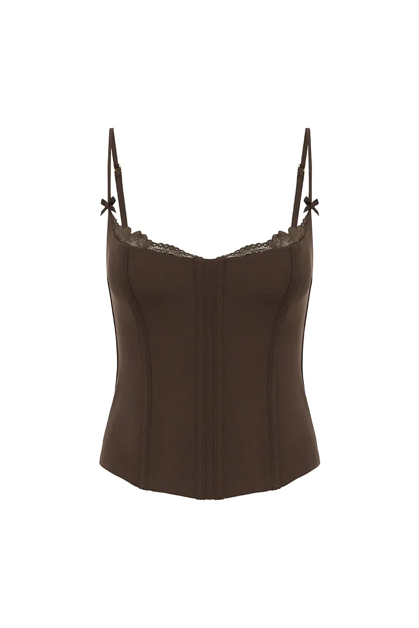 VALERIE LACE TRIM BUSTIER - CHOCOLATE VALERIE LACE TRIM BUSTIER - CHOCOLATE
