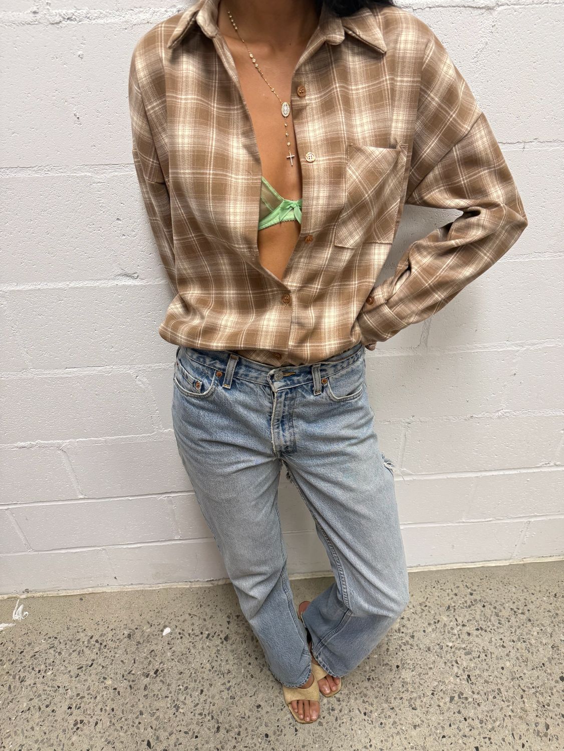 Beige Oversized Flannel