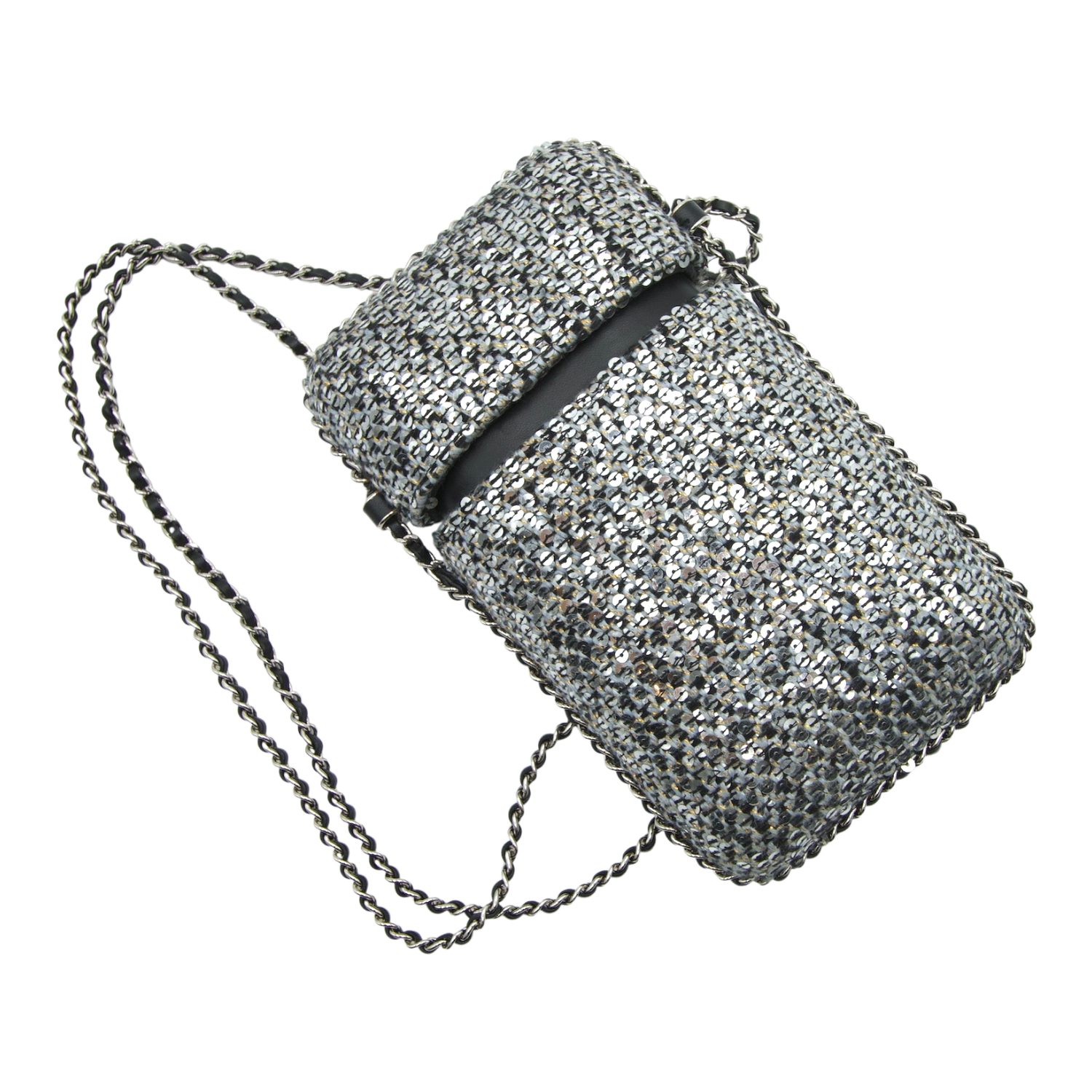 Chanel Tweed/Sequined Chain Phone Holder Crossbody Bag