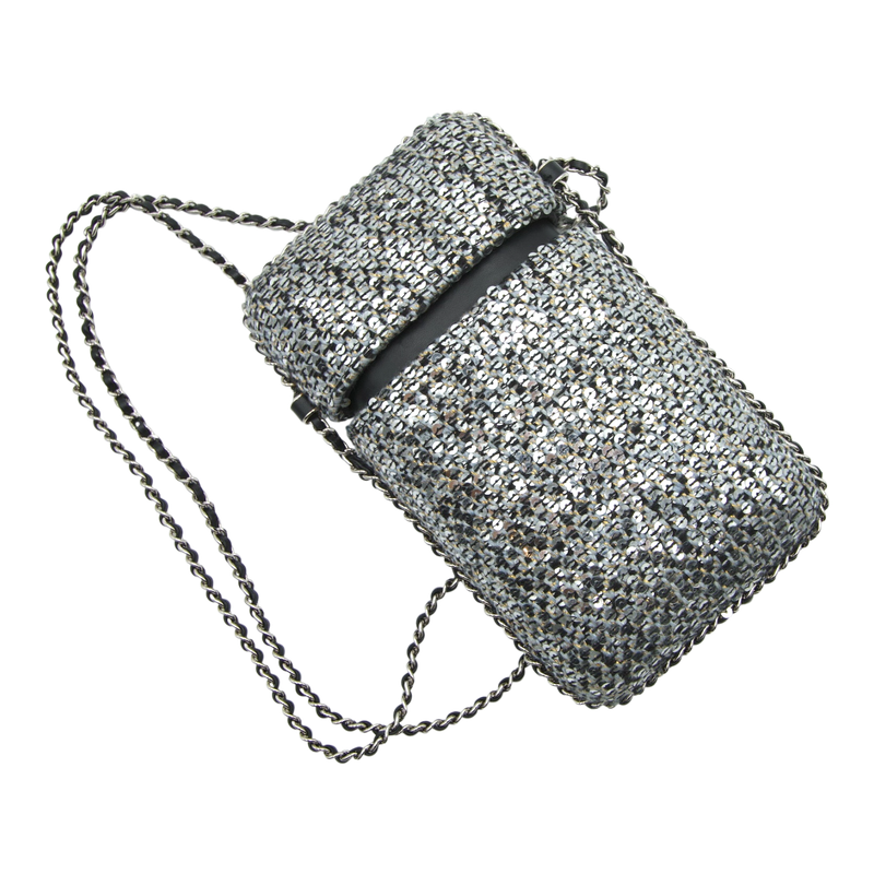 Chanel Tweed/Sequined Chain Phone Holder Crossbody Bag